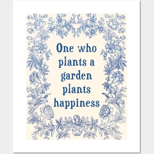 Blue White Botanical Floral Quote Practical Gardener's Gift Posters and Art